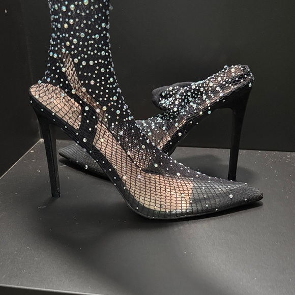 Fashion Nova Shoes - Fashion Nova Black Mesh Heels with Rhinestones